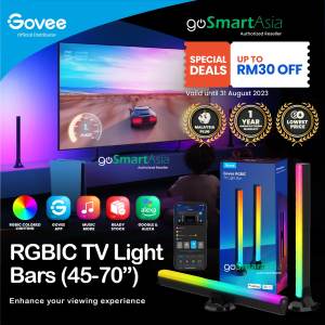 goSmart Asia Govee TV and Monitor Light Bars (45-70) AI Sync Box Kit 2【EU PLUG】 TV Backlight RGBIC Wifi RGB Light LED Light Lampu Light Bar