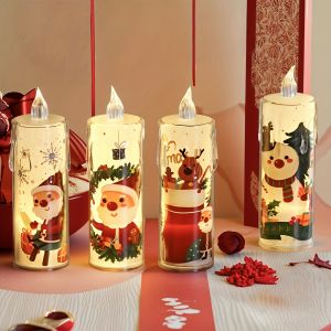 4/6pcs Christmas LED Electronic Candle LightsSanta Claus Flameless Night LightScene Decoration Props Holiday CandlesSafe Gift