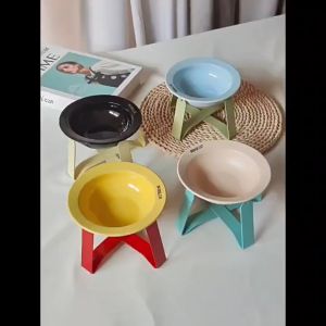 【พร้อมส่งจากไทย】Petcare Pet ceramic bowl  คอยามขาสูงสุนัขแมวชามอาหารดื่มชามเซรามิกชามแมวป้องกันสีดำคางชามสัตว์เลี้ยงยูเอฟโอชาม BD Bridge Cat ชามแมวเซรามิกพร้อมขาตั้งเหล็กป้องกัน