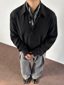 Black Loose Casual Shirt Intellectual Style Men Women Jacket Outerwear Standard Fit Long Sleeve Pure Color Autumn Winter Coat