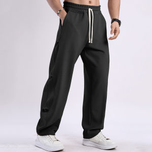 Spring Autumn Heavyweight Loose Mens Long Pants Large Size Elastic Outdoor Sports Wide Leg Pants Morning Run Casual Straight Leg Sweatpants Versatile