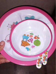 4PCS Baby Tableware Set Carton Spoon Fork Training Baby Dishes Feeding Bowl Set