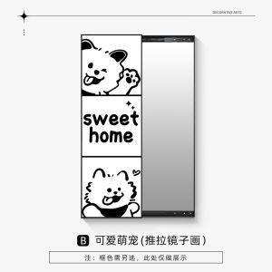 Minimalist Bedroom Living Room Dressing Mirror Ins Style Closed Sliding Mirror Entrance Decoration Hanging Painting Hidden Full-Length Mirror