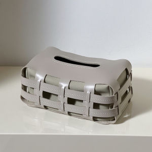 Modern Luxury Italian Woven Leather Tissue Box French Style Living Room Desktop Storage Organizer Elegant Minimalist Design