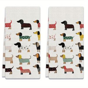 2Pcs Dachshund Kitchen Towels 40Cm*60Cm Towel Set Super Absorbent Soft Cleaning Cloth Cooking and Baking Tea Towel Hand Towel Cleaning Cloth Dishcloth Kitchen Decoration Living Room Decorations Kitchen Essentials Home Essentials
