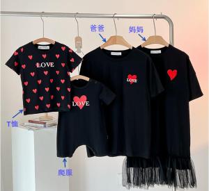 Parent-Child Dress a Family of Three Four Summer T-shirt Internet Celebrity Special Mother Small and Large Womens Dress Short Sleeve Trendy