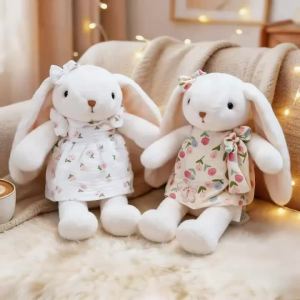 Mini Shy Bunny Plush Doll Cute Floppy Ear Rabbit 35cm Floral Dress Bow Soft Plush Stuffed Animal Gift Kids Girls Room Decor