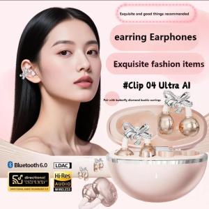 Star Ring Open Ear Clip Wireless Earphones Bow Shaped Bluetooth Headphones Diamond Buckle Earrings Ai Intelligent Long Range Waterproof