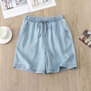 High Waist Silk Denim Shorts Womens Casual Straight Leg Five-Quarter Length Ice Silk Hot Pants Ultra-Thin Summer Fashion
