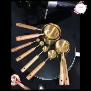 🇲🇾 Premium Copper-colored Acacia Wooden Handle Measuring Spoon Stainless Steel Pengukur 铜色相思木木柄量勺不锈钢量勺量匙