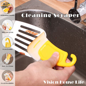 กระทะซิลิโคนเครื่องขูดทำความสะอาดที่วางภาชนะและจานเครื่องขูดจานชามบ้านอุปกรณ์ทำความสะอาดเลี่ยนไม้พายพลาสติกไม่ติดทนความร้อนได้ที่ขูดทำความสะอาดในห้องครัว