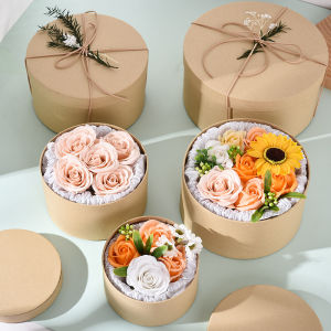 New Advanced round Kraft Paper Baking Packaging Gift Box Soap Flower round Box Birthday Gift Box Creative Festival Supplies