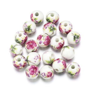 50pcs/lot 10mm Round Ceramic Beads Colorful Flower Patterns Loose Spacer Beads For DIY Charms Bracelet Necklace Accessories