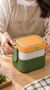 Baby Pro Kids 2-Layer Lunch Box With Handle & Spork Compact Bento Food Container For Travel & Snacks