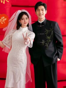 TUCANO New Style Wedding Engagement Suit Mens Traditional Chinese Style Stand Collar Long Sleeve Business Casual Suit