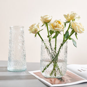 Internet Celebrity Ins Style Embossed Glass Vase Hydroponic Transparent Hydroponic Rose Flower Arrangement Decoration Living Room Fancy