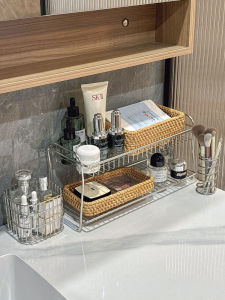Stainless Steel Bathroom Organizer Rack Cosmetic Storage Shelf Toilet Vanity Countertop Multi-Function Makeup Sorting Box