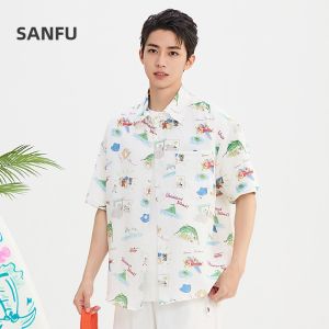 SANFU | Áo Sơ Mi Ngắn Tay In Họa Tiết Toàn Phần Phong Cách Thư Giãn