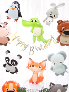 DINOSO Balon Foil Karakter Bentuk Hewan Hippo Gajah Rubah Panda Pinguin Lebah Kumbang Katak Siput Helium Animal Balloon untuk Perlengkapan Dekorasi Pesta Ulang Tahun