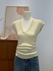 Slimming Effect Knitted Sleeveless T-Shirt for Women Summer New Style Fashionable Outerwear V-neck Basic Shirt Korean Version