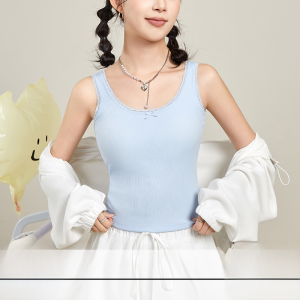 miiow | White Lace Trim Camisole Tank Top Womens Slim Fit Cotton Backless Sleeveless Vest With Chest Pad U-Neckline Short Length