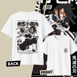 Bandai | Anime Demon Slayer Iguro Obanai Printed Cotton T-shirt Summer Mens and Womens Harajuku Clothing Fashion Casual Street T-shirt
