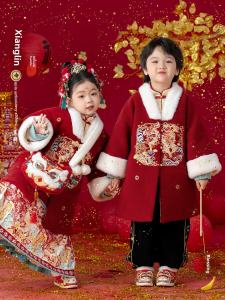 Thickened New Year Clothes Set for Boys And Girls Childrens Tang Suit Long Robe Traditional Chinese Costume Winter Collection