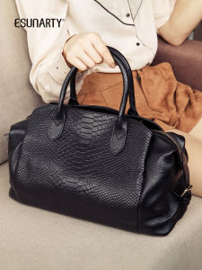 Esunarty Genuine Leather Boston Bag Womens Crossbody Shoulder Bag Large Capacity Fashionable Handbag for Mom 2025 New Model