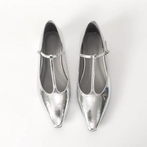 CAIZINI | French Style Block Heel T-Strap Mary Janes Silver