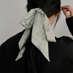 Khăn Choàng Lụa Cổ Điển Nhỏ Dài Cho Nữ Dây Buộc Hai Lớp Phụ Kiện Trang Trí Tóc Khăn Choàng Lụa Họa Tiết Hoa Đa Năng Mùa Hè Mùa Đông