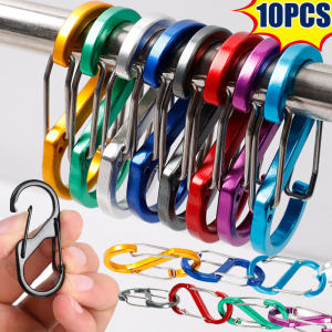 【Rotatingjump】🔥Hot Sale🔥10Pcs S-Type Aluminum Alloy Carabiner with Lock Anti-Theft Keychain Hook Outdoor Survival Backpack Buckle Tool