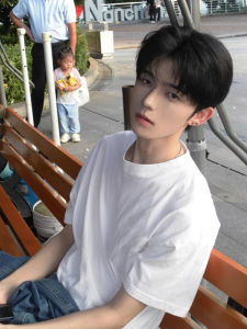 Heavyweight Pure Cotton T-Shirt Mens American Trendy Brand Youthful White Base Shirt Combed Cotton Inner Short Sleeve