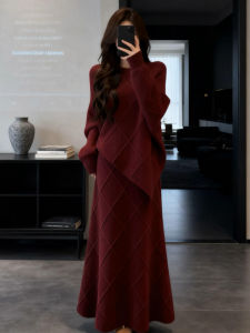 SENWA | Stylish Red Knitted Dress for Women Autumn Winter