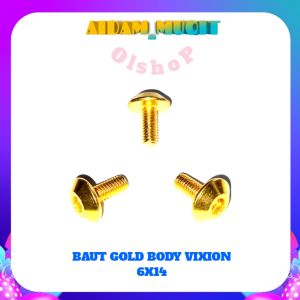 10 BIJI BAUT BODY VIXION GOLD BAUT KUNCI L MOTOR YAMAHA VIXION BAUT BATOK BAUT SPAKBOR VIXION BAUT BODY DEPAN YAMAHA VIXION UKURAN M6x14 KUNCI L5