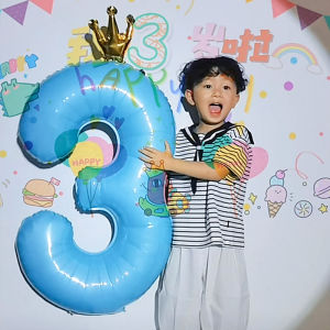 Boys 40-Inch Large Blue Crown Digital Aluminum Balloon Kids 2 Birthday Party Birthday Decoration Hundred Days Banquet Layout