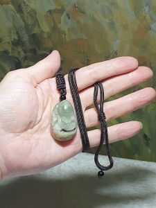 Gegegems Collection Hetian Pebble Nephrite light green with some "Chicken Bone White" Beatles and Ancient Copper Coin Jade pendant (with certificate) [Natural Crystal] 和田玉籽玉青白带鸡骨白富甲天下(甲虫、铜钱)吊坠(带证书)