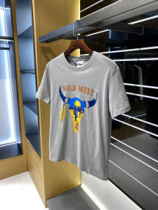 เสื้อยืดคอกลมแขนสั้นผู้ชายผู้หญิงฤดูร้อนระบายอากาศได้ดี ผ้าฝ้ายผสมคอตตอน แฟชั่นลำลอง เสื้อยืดคอกลมลายพิมพ์อเมริกันวินเทจ