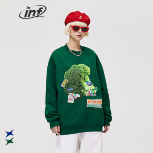 INFLATION brand 2023 autumn new men preppy style 400g fleece vegetable printing casual round neck pullover thickened sweater