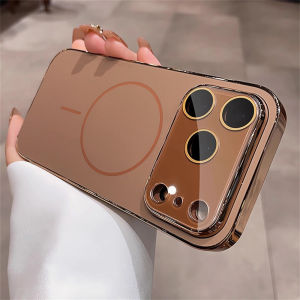 Luxury Plating Bumper Hard Case For iPhone 17 16 15 14 13 12 Pro Max Plus For Magsafe Magnectic Glass Camera Protection Cover