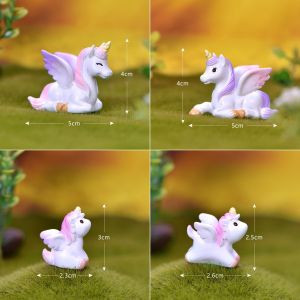 4pc Unicorn Family Set Animal Gift Decoration Resin Craft Miniature Figure Tiny For Bonsai Microlandscape Fairy Garden Decor