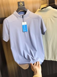 High-End Outdoor Mens Polo Shirt Quick-Drying Moisture-Wicking Summer New Style Stand Collar Half Zipper Elastic Comfortable Sport Short Sleeve