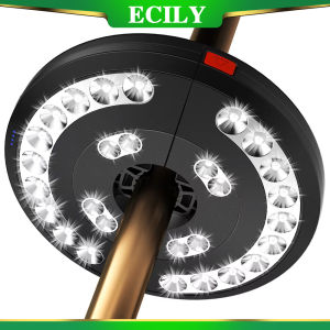 ECILY เต็นท์ไฟกลางคืนตะเกียงตั้งแคมป์3โหมดกลางแจ้งโคมไฟร่มลาน28LED พร้อมที่หนีบปรับอัตโนมัติ