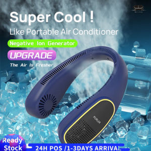 【Minimum Price】Portable Hanging Neck Bladeless Fan with Negative Ion Generator Air Purifier 5000mAh USB Rechargeable Battery Air Cooling Fan Neck Fan 78 Air Outlets