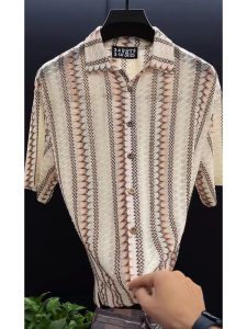 Boho Ethnic Lace-up Weaving Embroidered Shirt Short Sleeve Cuban Collar Shirt