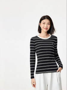 Purcotton | Antibacterial Striped Womens Long Sleeve T-shirt