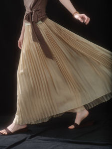 Gilded Fog Accordion Pleat Elastic Waist Flared A-Line Skirt Summer