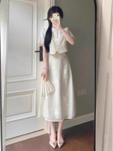 สไตล์จีนใหม่ ผู้หญิง ชุดแฟชั่น เดรส 2024 ระดับไฮเอนด์ใหม่ เรียบหรู Pao กระโปรง ชุดสองชิ้น ฤดูร้อน Season