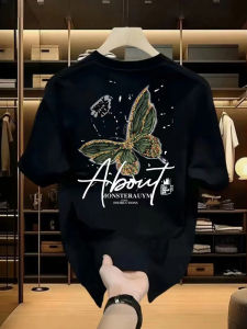 Áo Thun Cotton Nam Tay Ngắn in Họa Tiết Bướm Dáng Rộng Thoáng Khí Thoải Mái Thời Trang Mùa Hè Thường Ngày