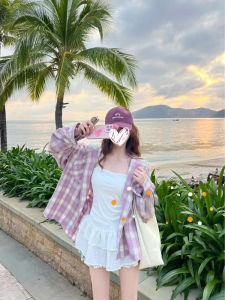 Áo Khoác Sơ Mi Kẻ Caro Phong Cách Hàn Quốc Cho Nữ Mùa Hè Mới Rộng Rãi Có Mũ Trùm Đầu Chống Nắng Thoải Mái Áo Khoác Ngoài