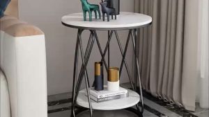 Kệ bàn góc Sofa phòng khách 2 mặt đá tròn chân kim loại kiểu nơ BG-07 sang trọng hiện đại